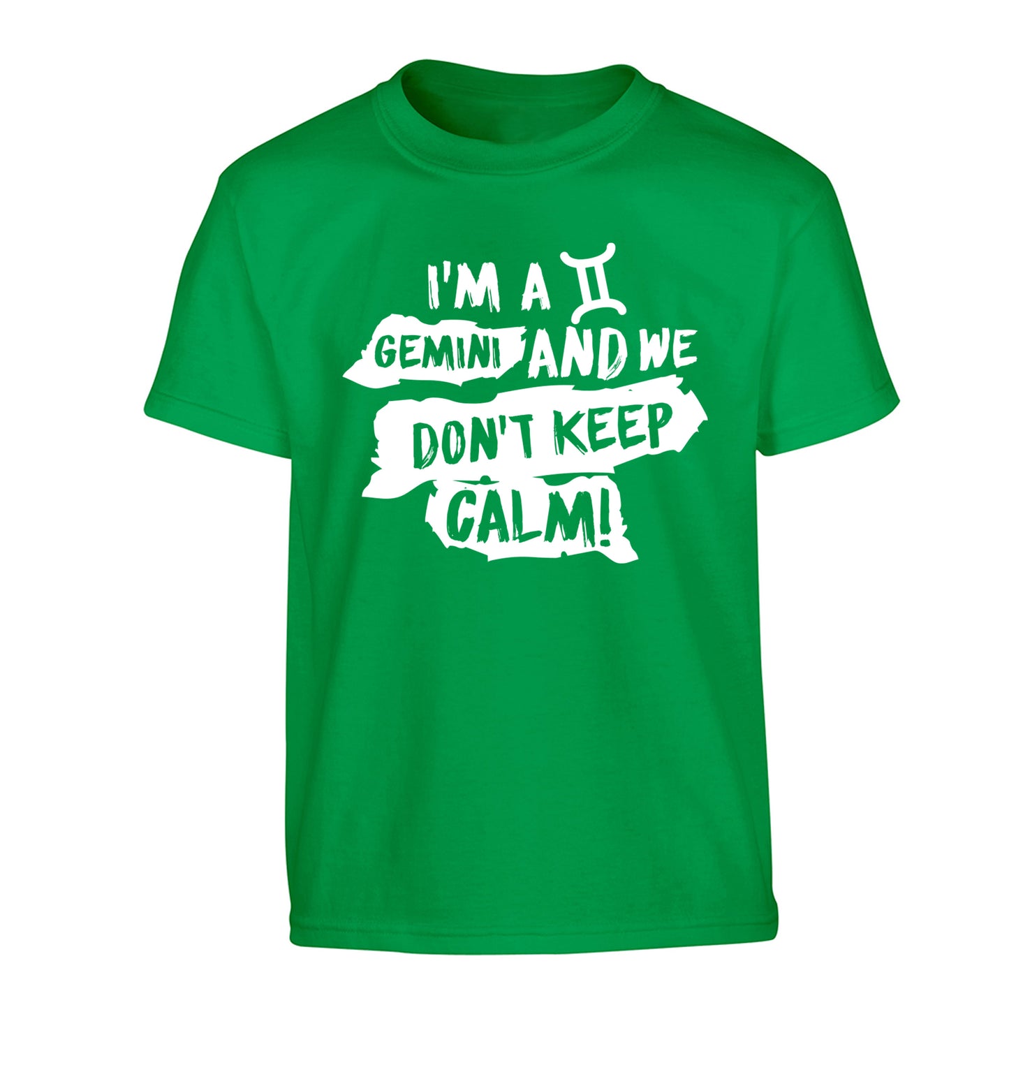 I'm a Gemini and we don't keep calm Children's green Tshirt 12-13 Years