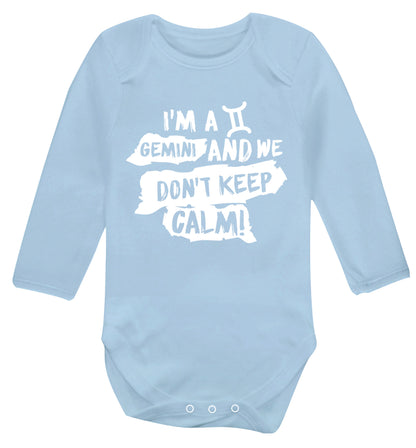 I'm a Gemini and we don't keep calm Baby Vest long sleeved pale blue 6-12 months