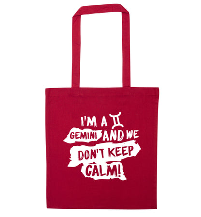 I'm a Gemini and we don't keep calm red tote bag