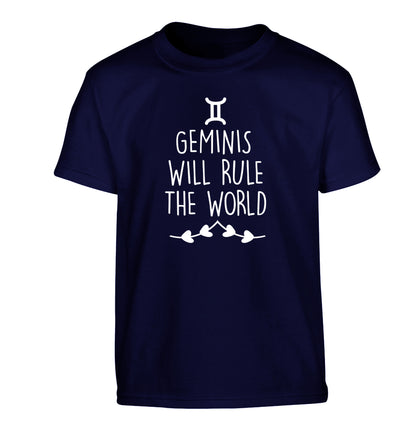 Geminis will rule the world Children's navy Tshirt 12-13 Years