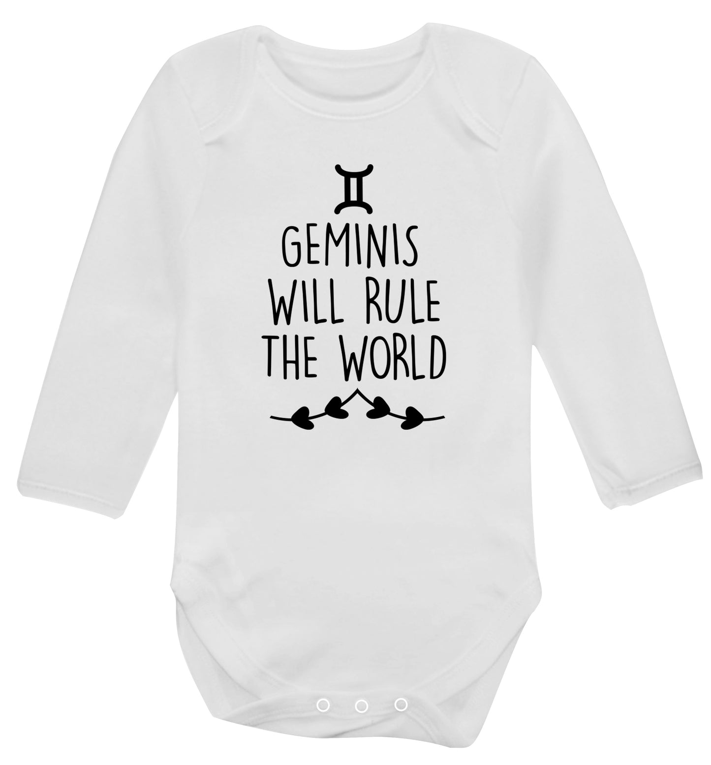 Geminis will rule the world Baby Vest long sleeved white 6-12 months