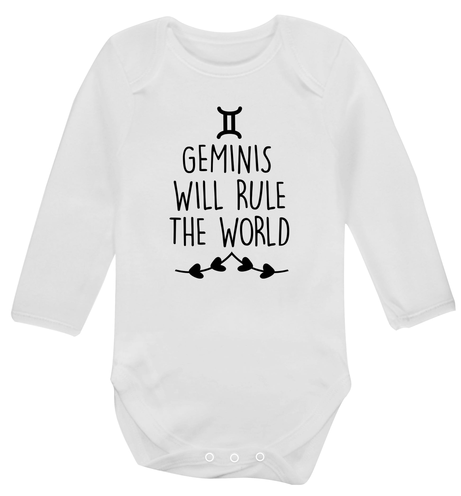 Geminis will rule the world Baby Vest long sleeved white 6-12 months