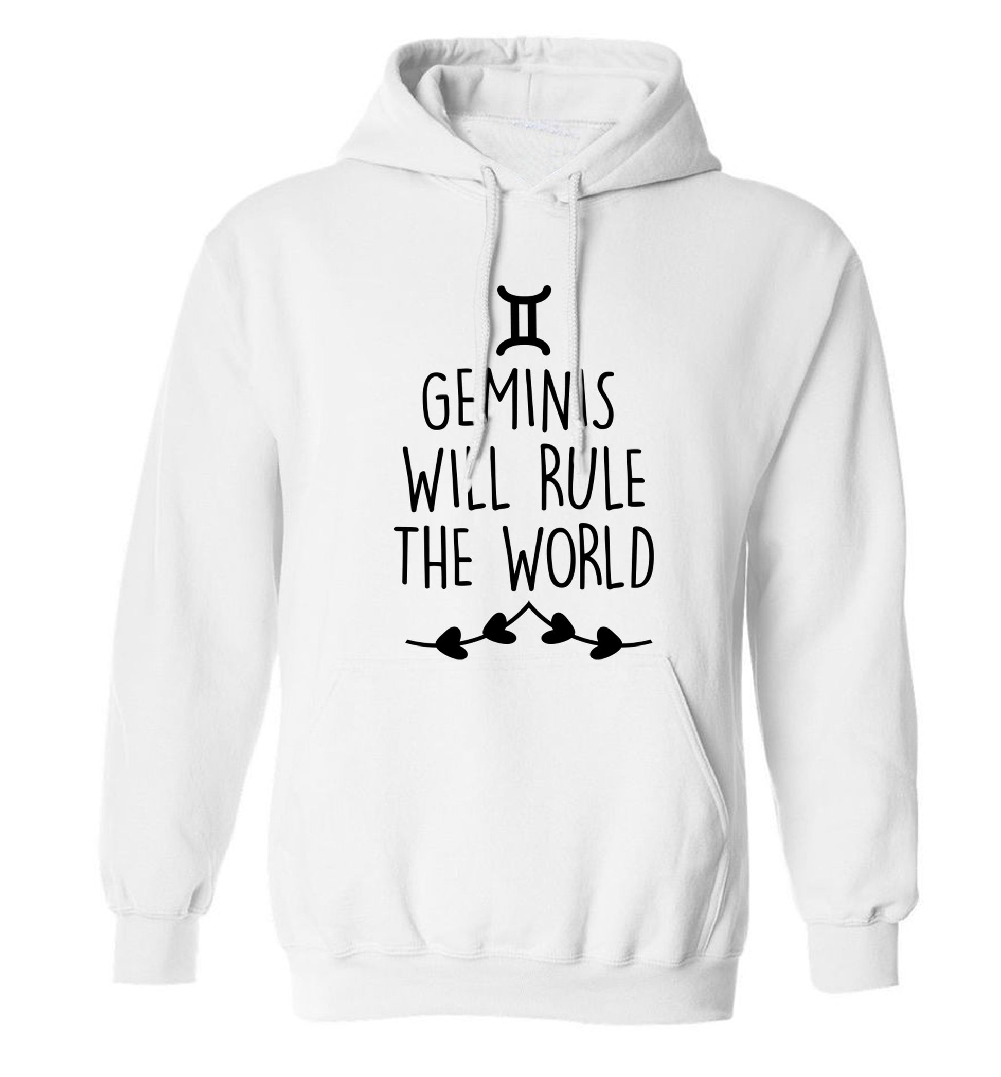 Geminis will rule the world adults unisex white hoodie 2XL