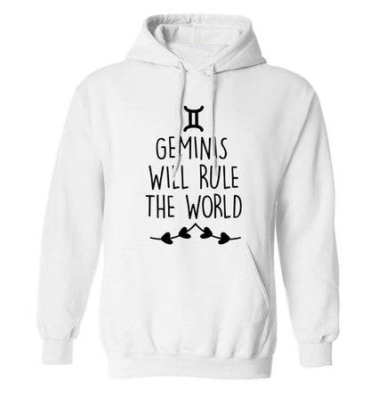 Geminis will rule the world adults unisex white hoodie 2XL