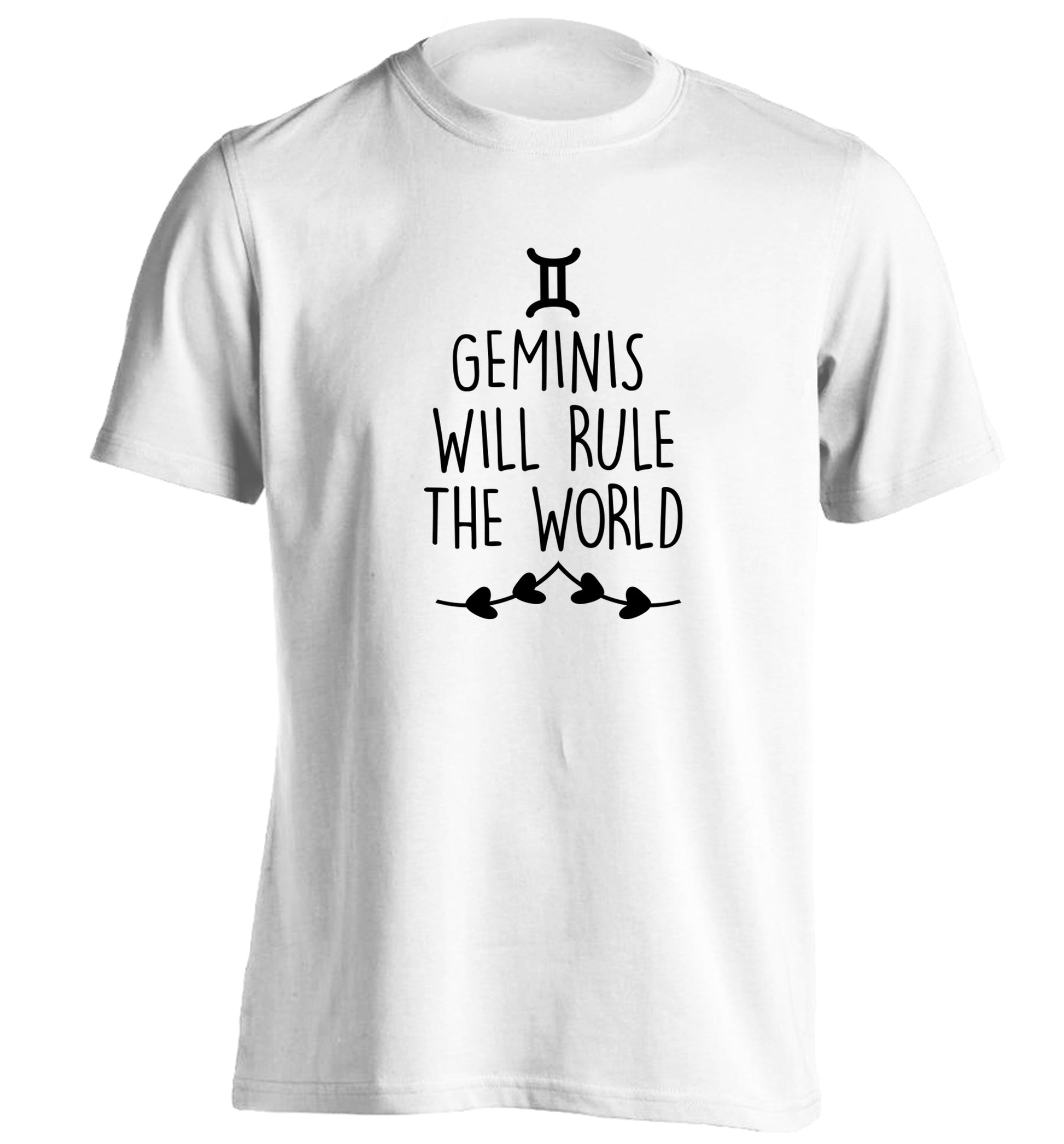 Geminis will rule the world adults unisex white Tshirt 2XL