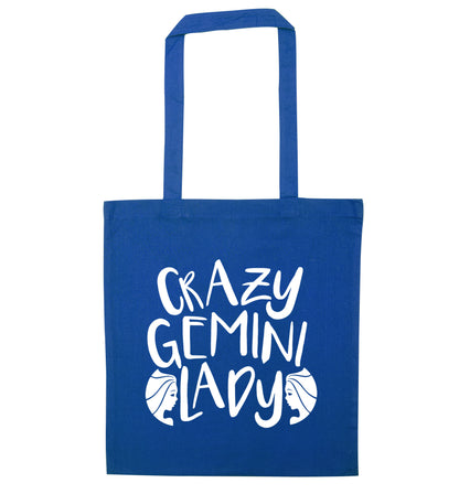 Crazy Gemini lady blue tote bag