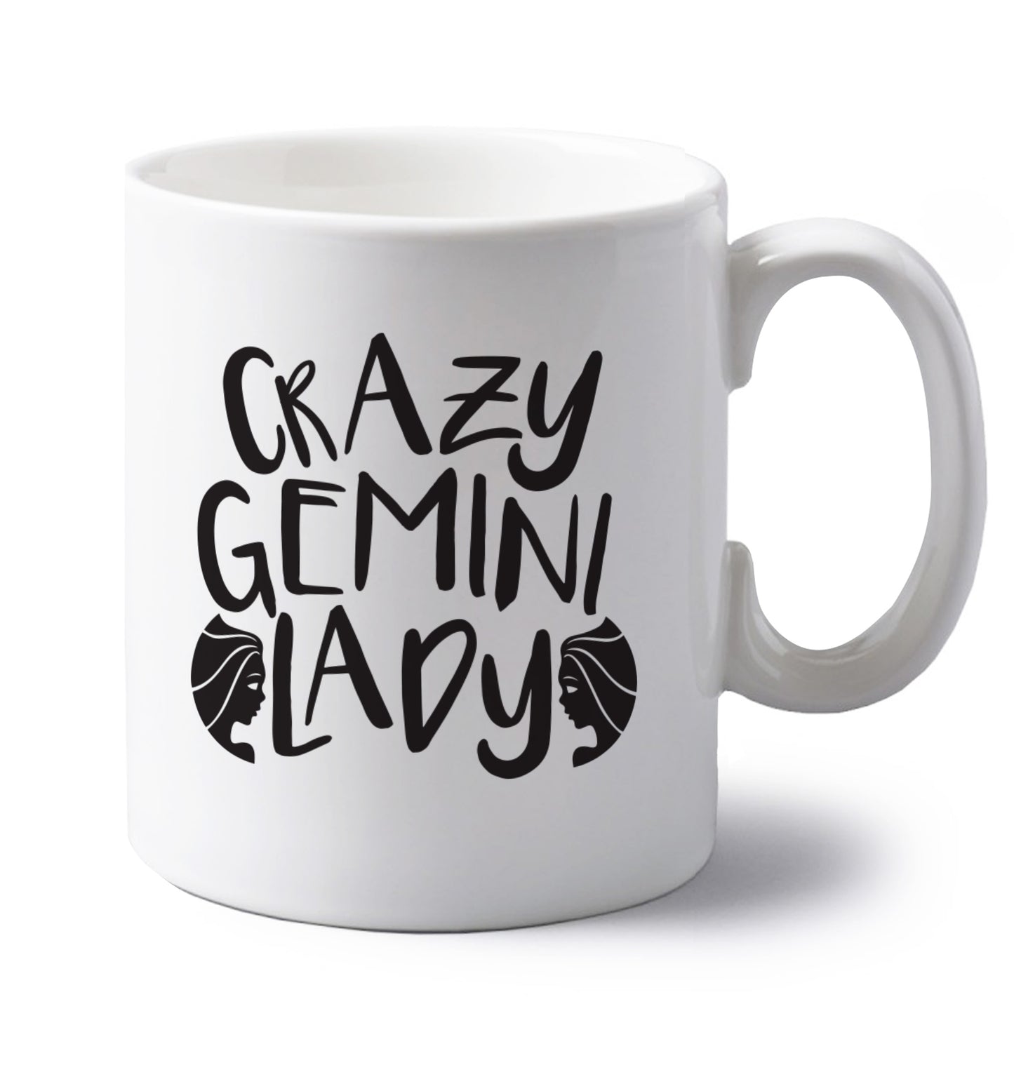 Crazy Gemini lady left handed white ceramic mug 