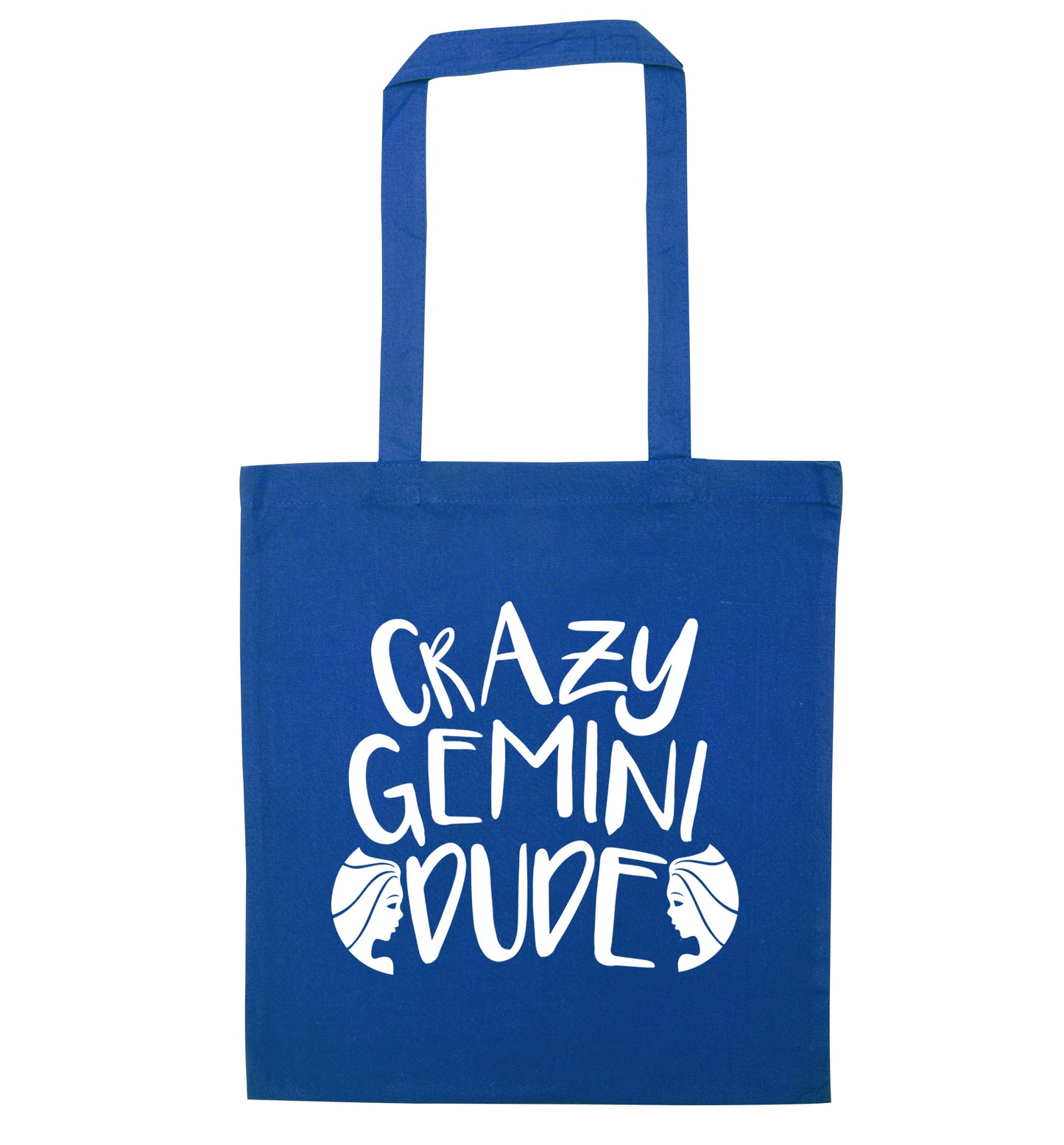 Crazy Gemini dude blue tote bag