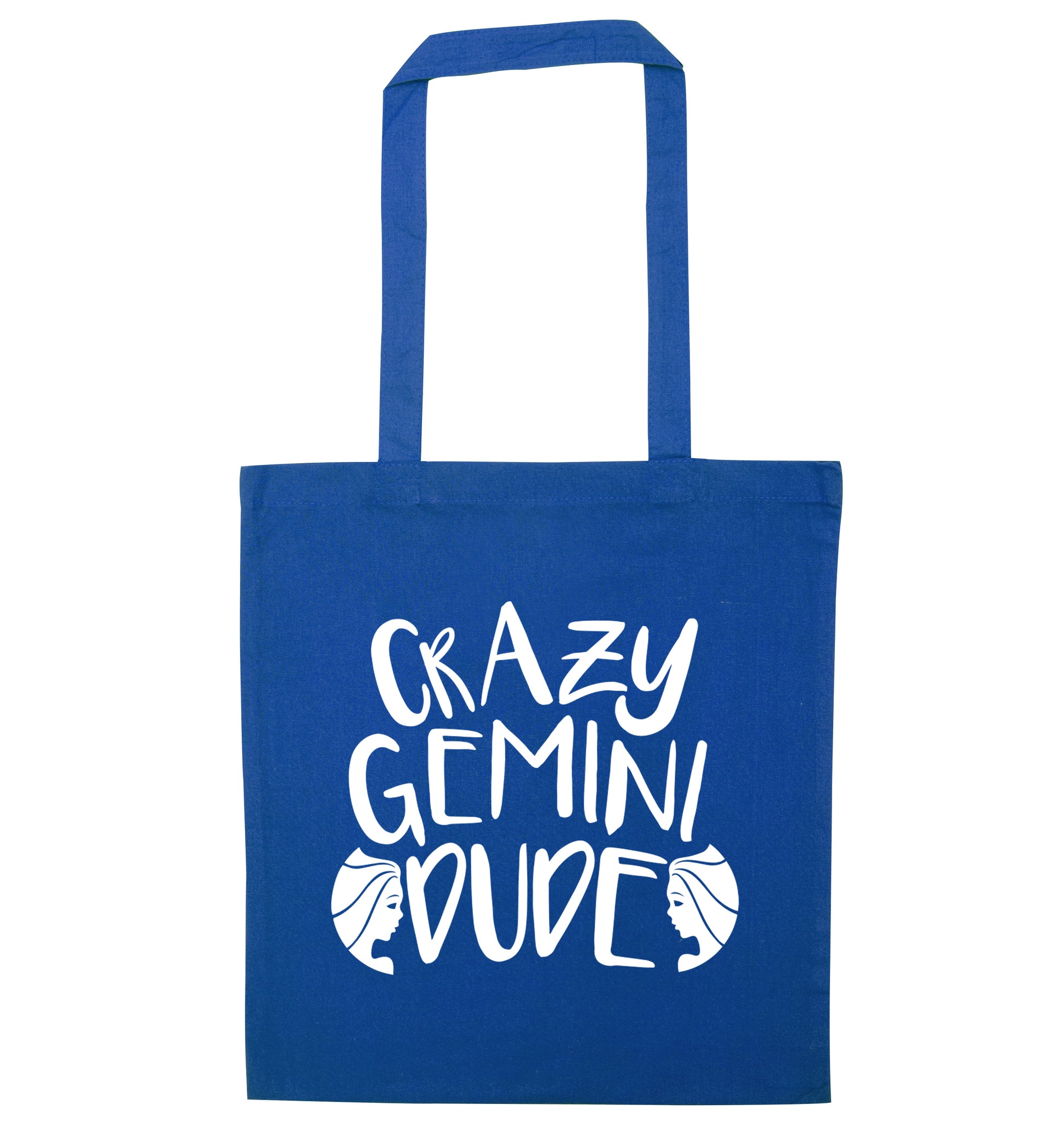 Crazy Gemini dude blue tote bag