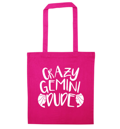 Crazy Gemini dude pink tote bag
