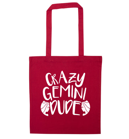 Crazy Gemini dude red tote bag