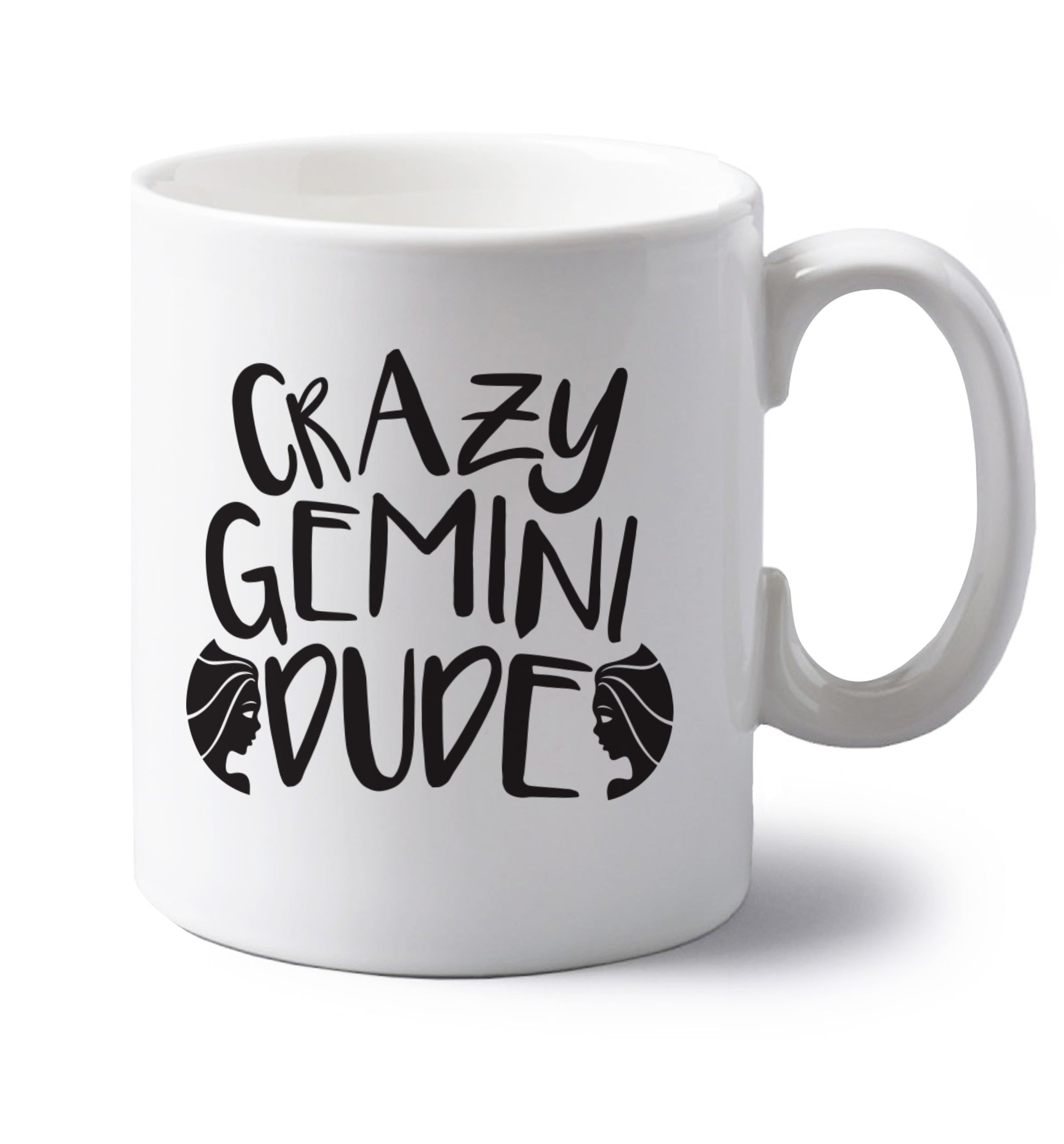 Crazy Gemini dude left handed white ceramic mug 