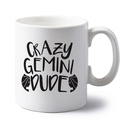 Crazy Gemini dude left handed white ceramic mug 