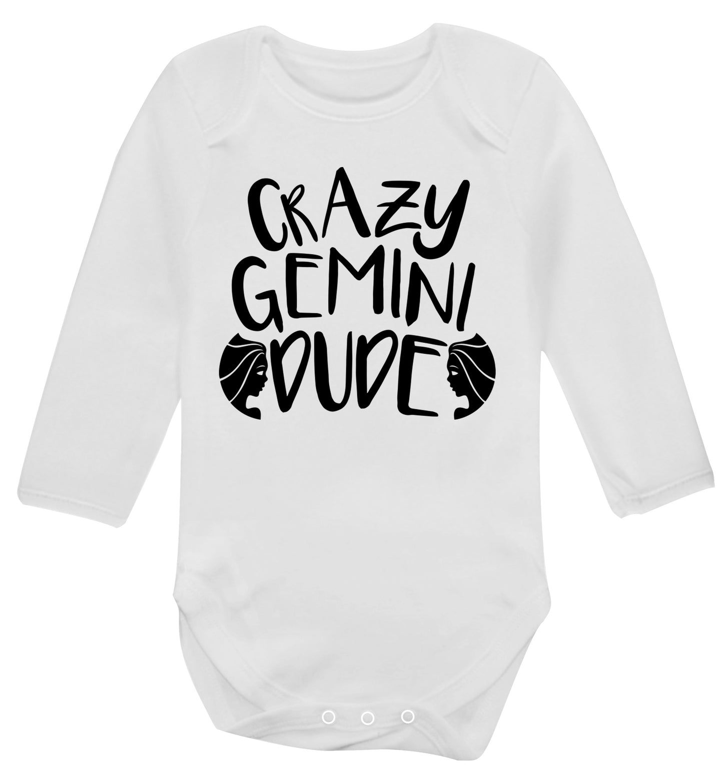 Crazy Gemini dude Baby Vest long sleeved white 6-12 months