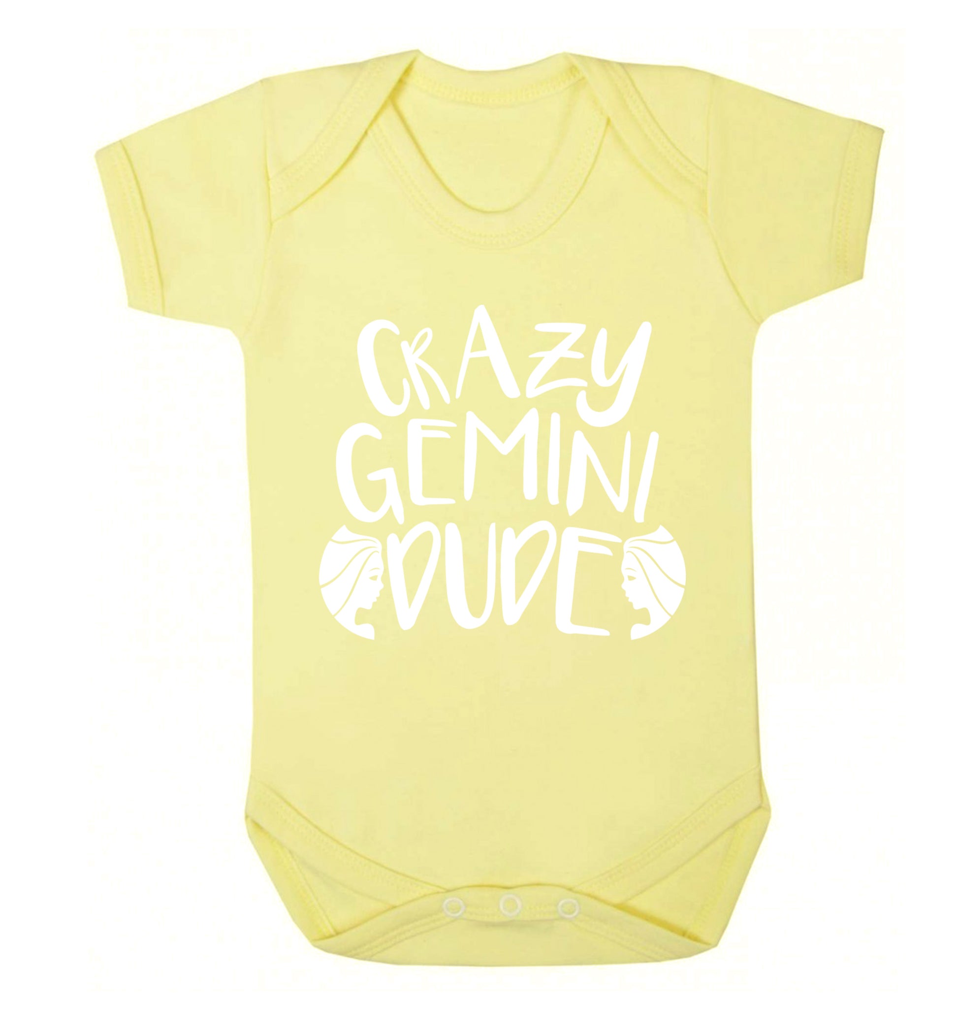 Crazy Gemini dude Baby Vest pale yellow 18-24 months
