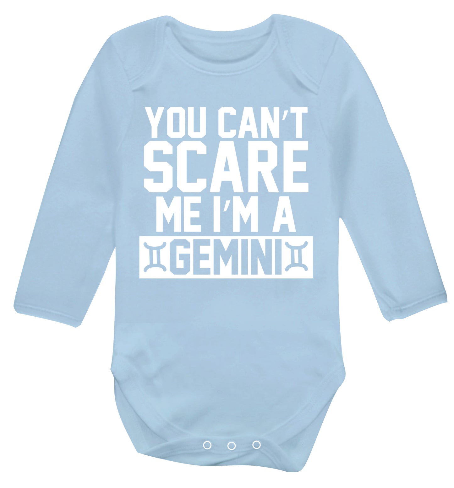 You can't scare me I'm a Gemini Baby Vest long sleeved pale blue 6-12 months
