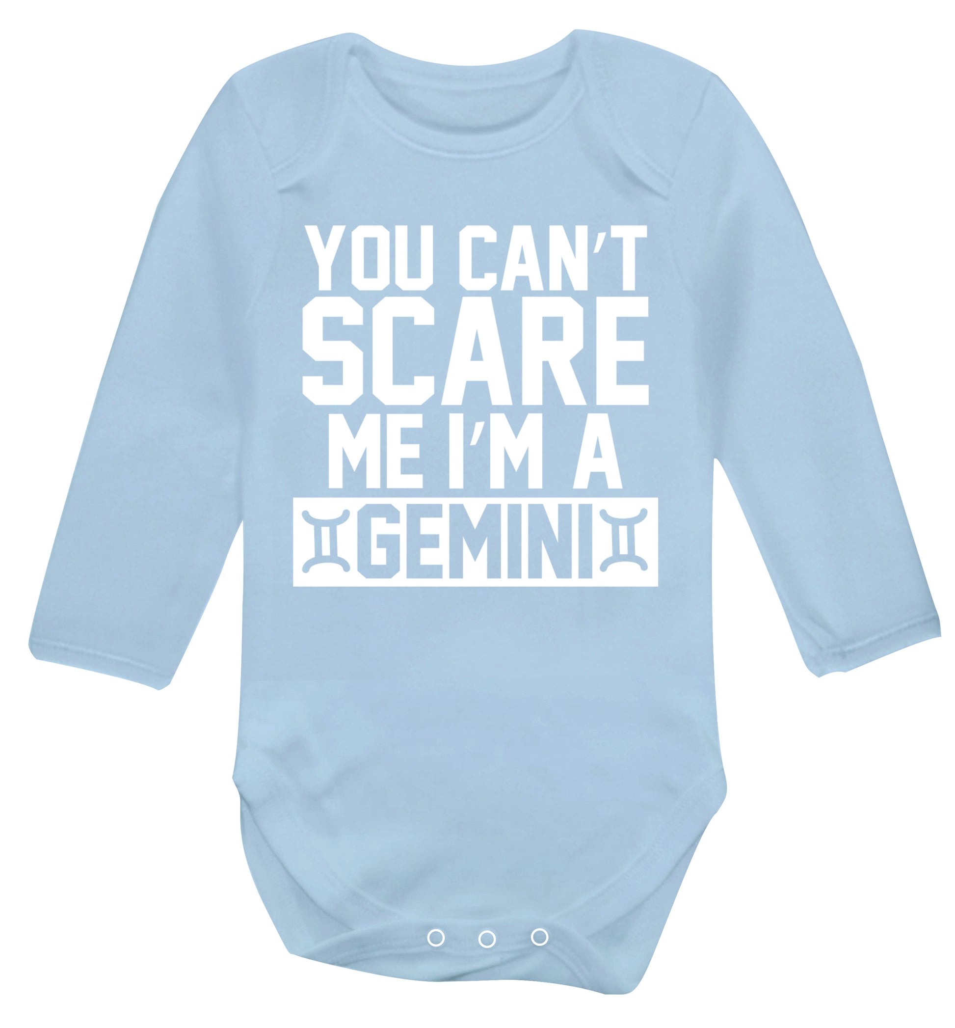 You can't scare me I'm a Gemini Baby Vest long sleeved pale blue 6-12 months