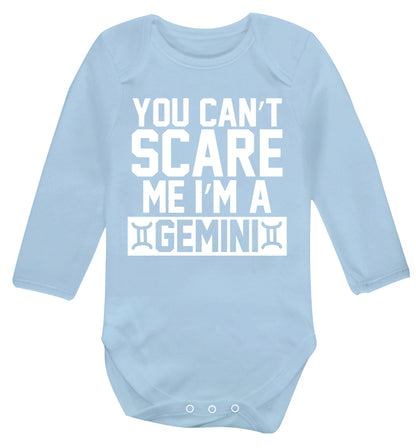 You can't scare me I'm a Gemini Baby Vest long sleeved pale blue 6-12 months