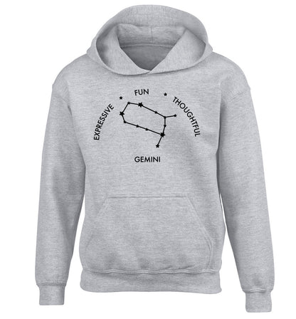 Gemini: Expressive, fun, thoughtful children's grey hoodie 12-13 Years