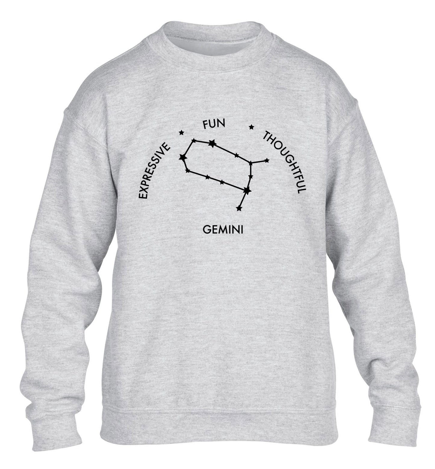 Gemini: Expressive, fun, thoughtful children's grey sweater 12-13 Years