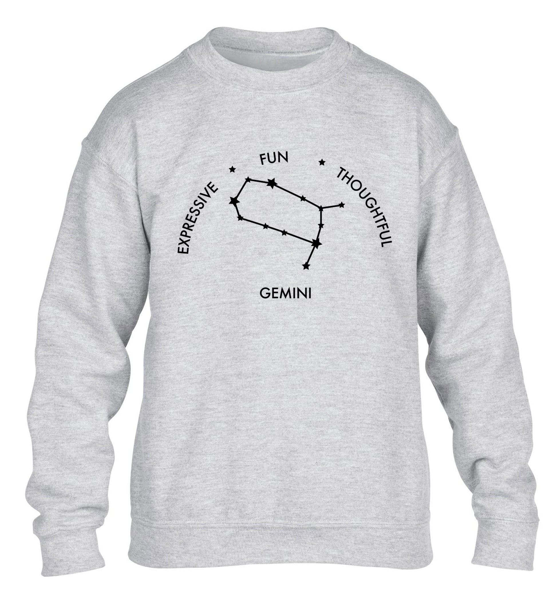 Gemini: Expressive, fun, thoughtful children's grey sweater 12-13 Years