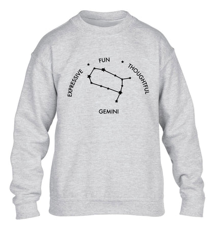 Gemini: Expressive, fun, thoughtful children's grey sweater 12-13 Years