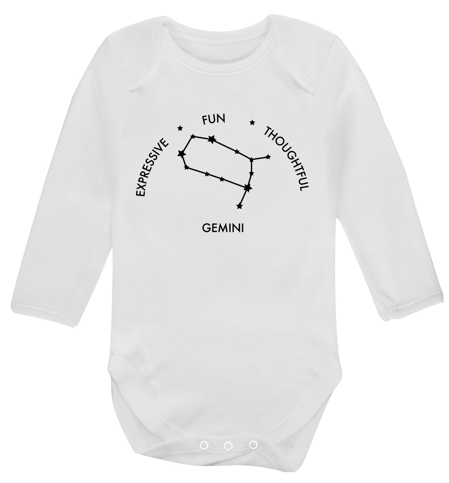 Gemini: Expressive, fun, thoughtful Baby Vest long sleeved white 6-12 months