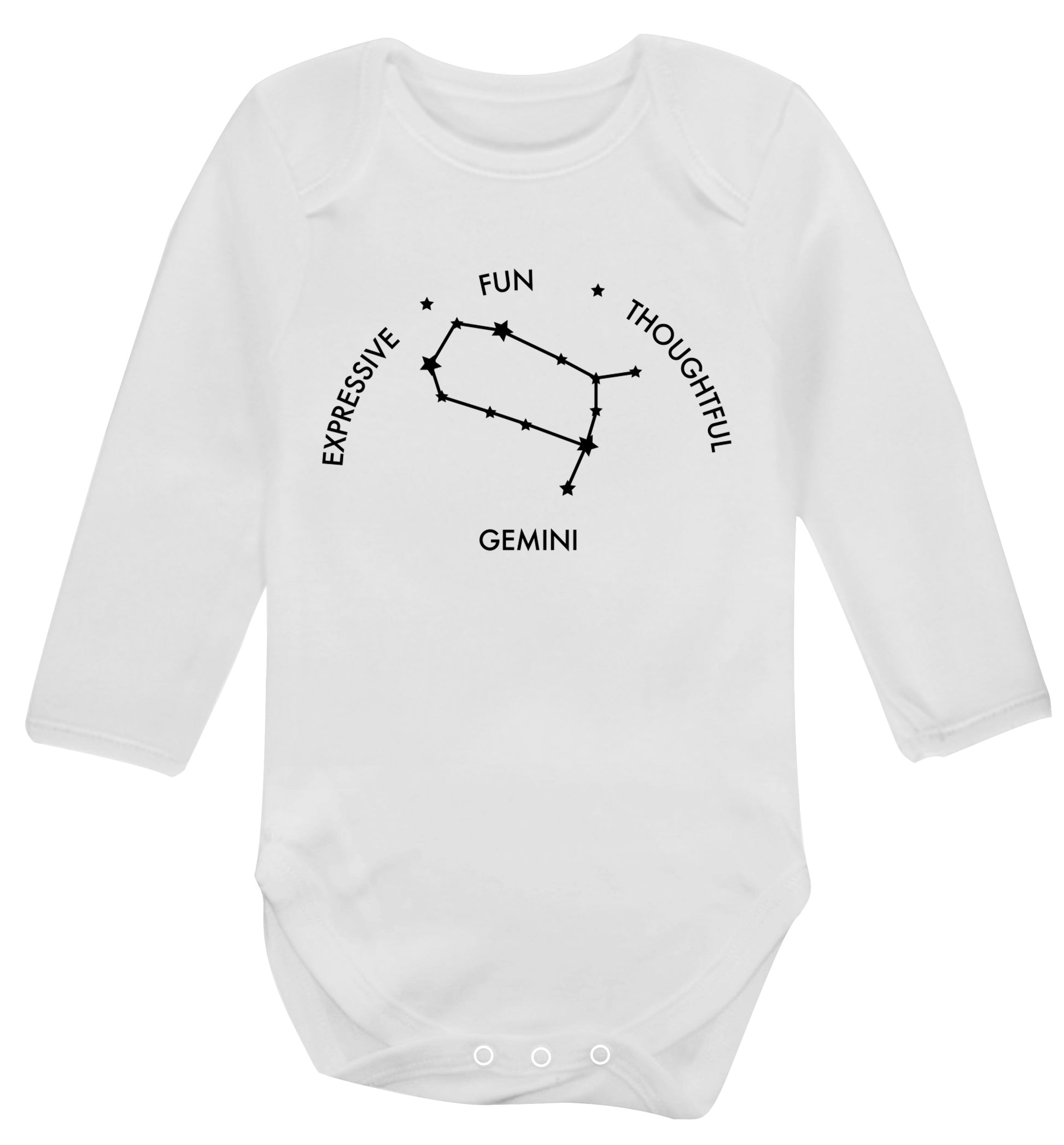 Gemini: Expressive, fun, thoughtful Baby Vest long sleeved white 6-12 months