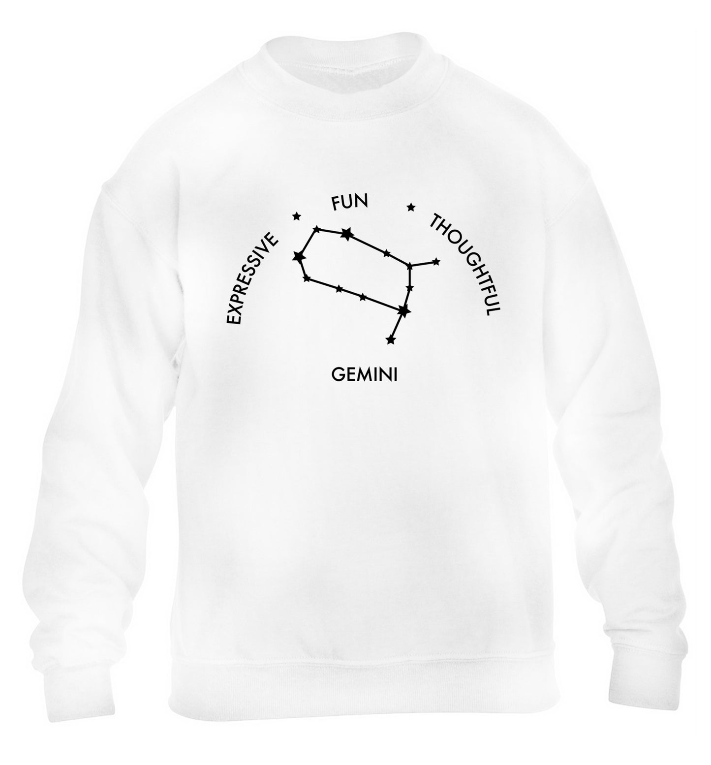 Gemini: Expressive, fun, thoughtful children's white sweater 12-13 Years
