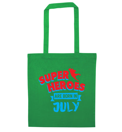 Superheroes are born in July green tote bag
