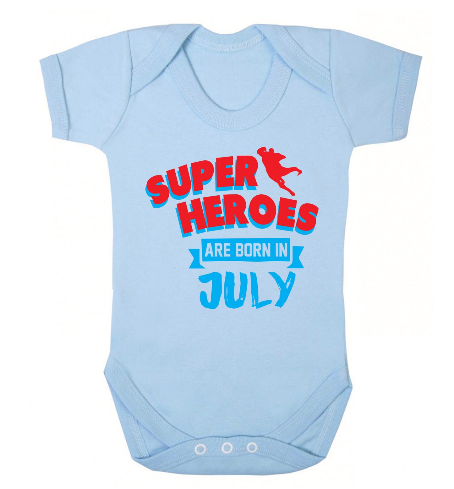 Superheroes are born in July Baby Vest pale blue 18-24 months