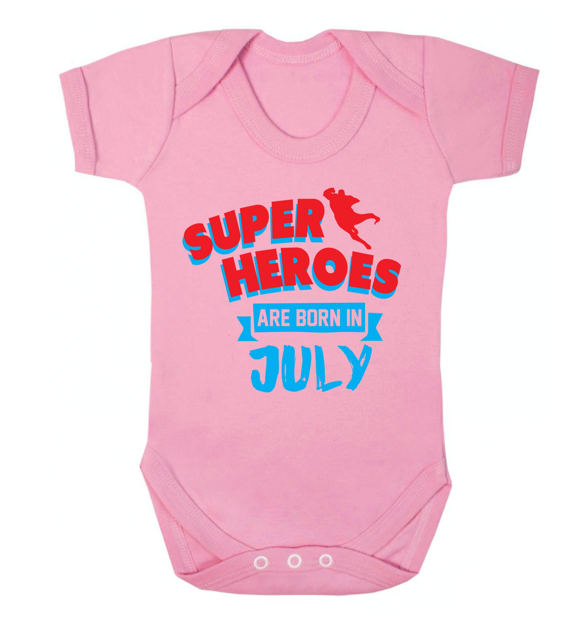 Superheroes are born in July Baby Vest pale pink 18-24 months