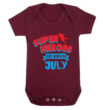 Superheroes are born in July Baby Vest maroon 18-24 months