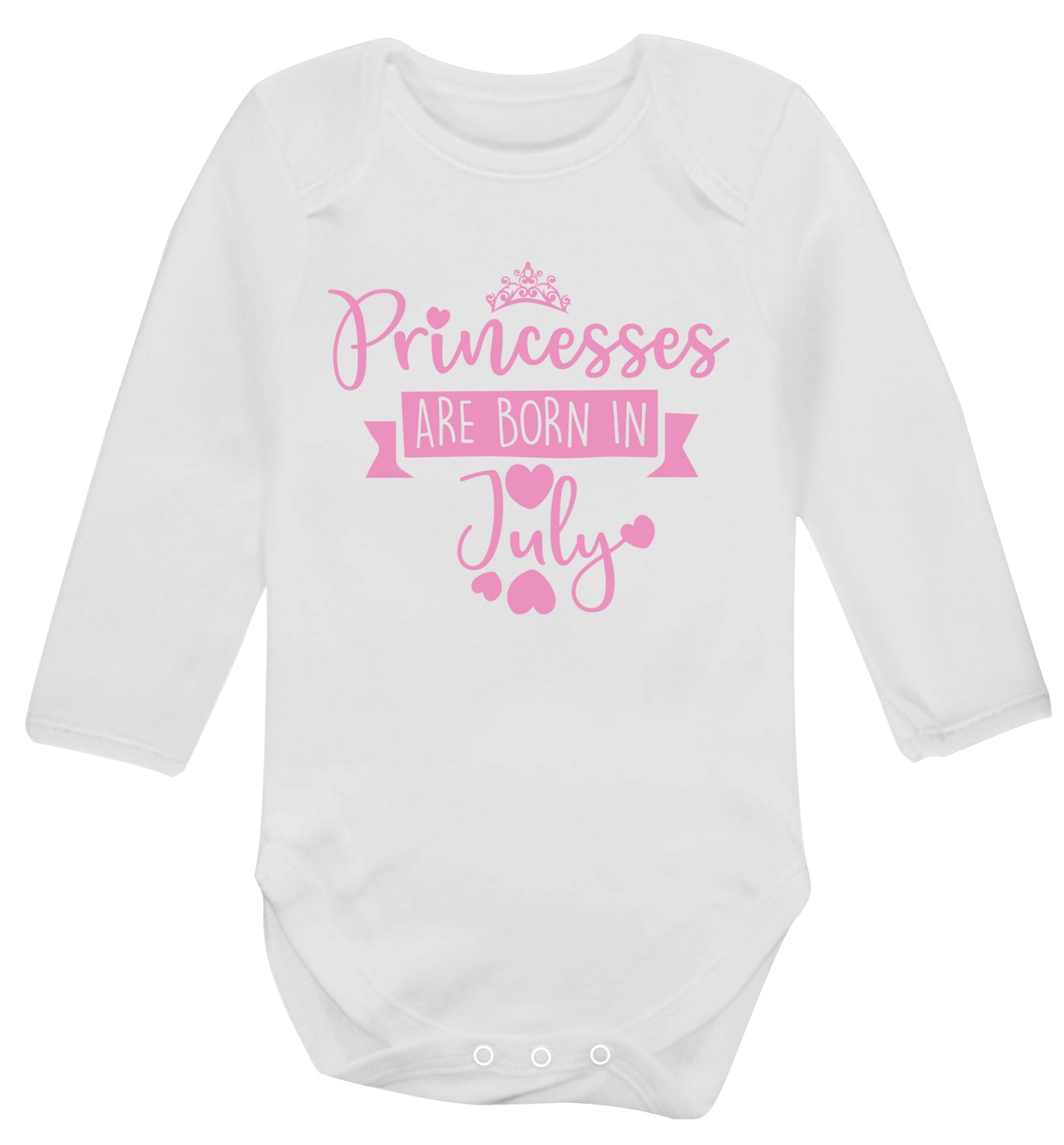 Princesses are born in July Baby Vest long sleeved white 6-12 months