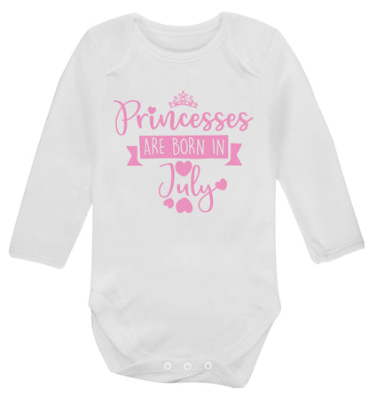 Princesses are born in July Baby Vest long sleeved white 6-12 months