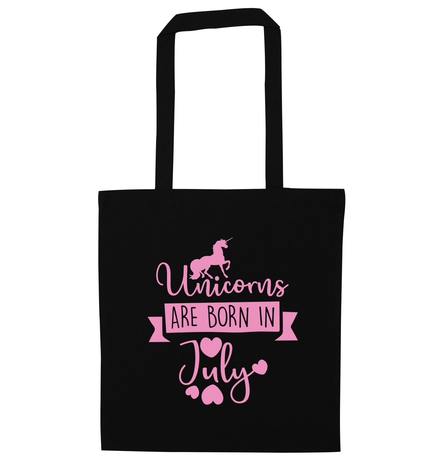 Unicorns are born in July black tote bag