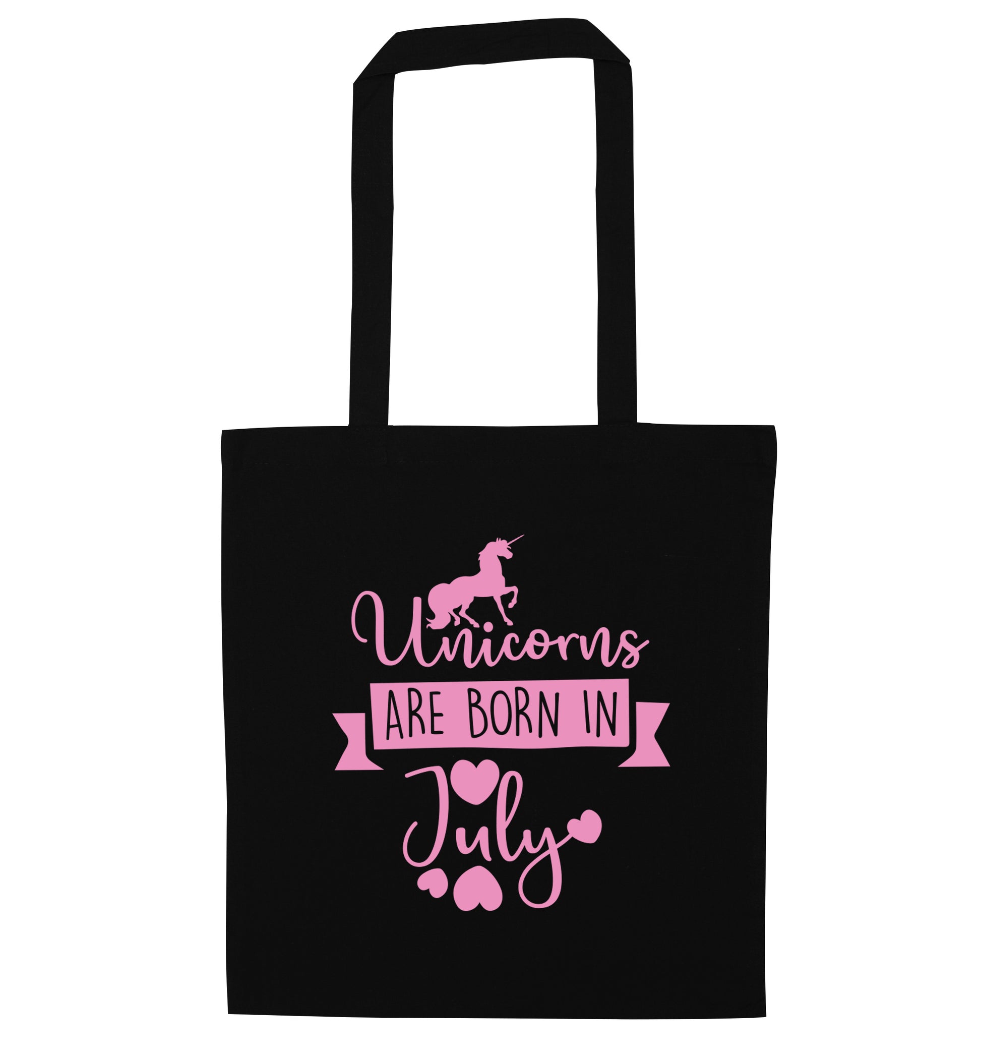 Unicorns are born in July black tote bag