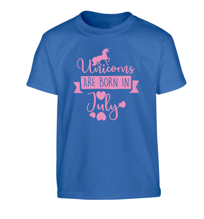 Unicorns are born in July Children's blue Tshirt 12-13 Years