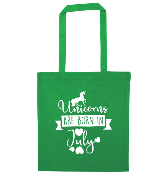 Unicorns are born in July green tote bag