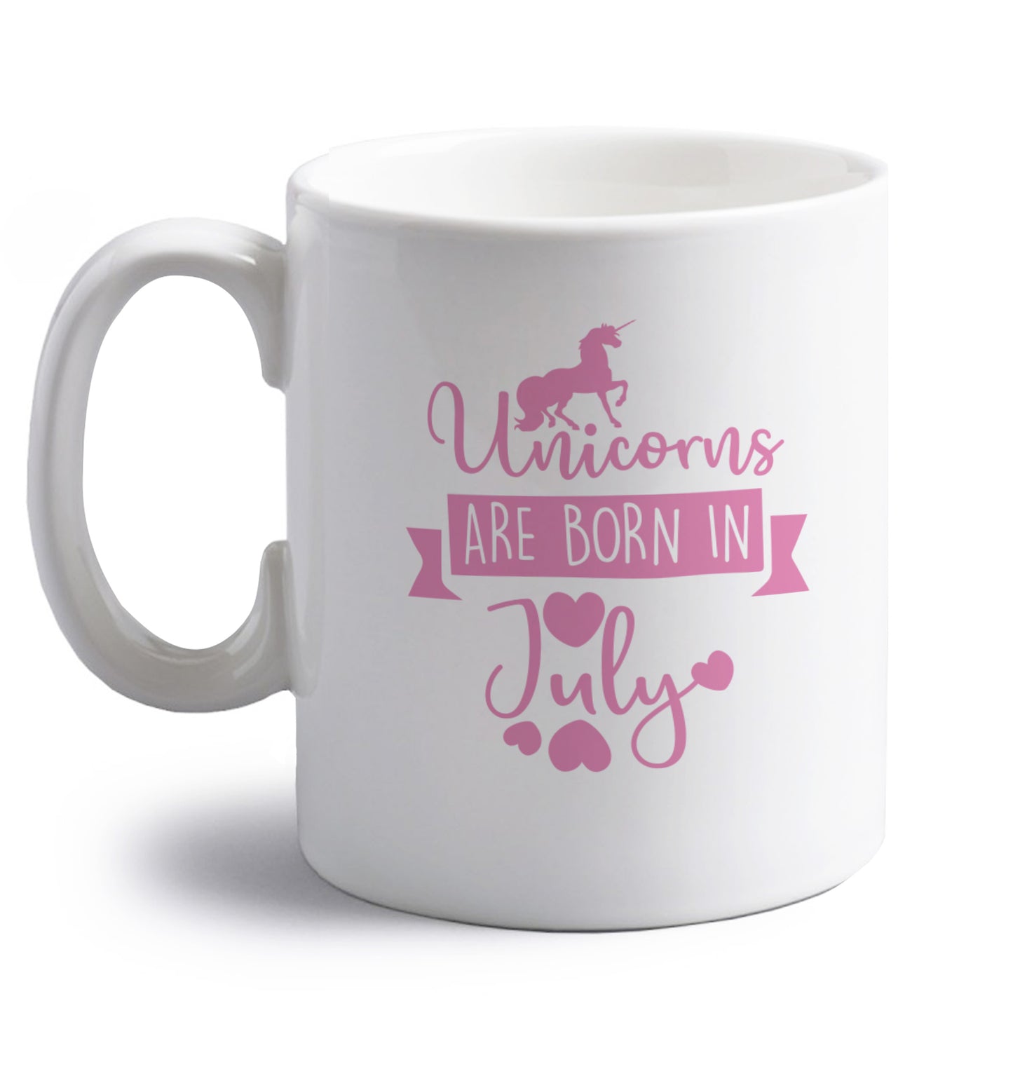Unicorns are born in July right handed white ceramic mug 
