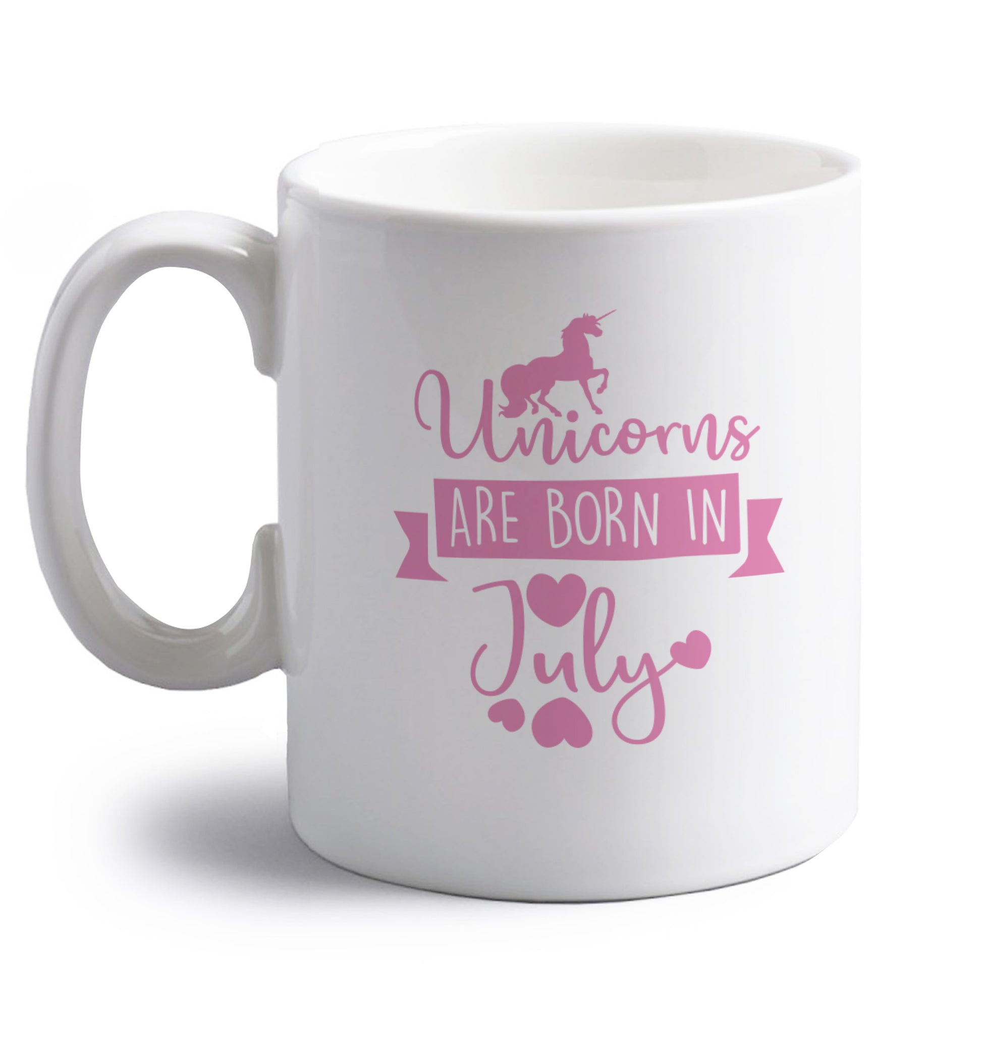 Unicorns are born in July right handed white ceramic mug 