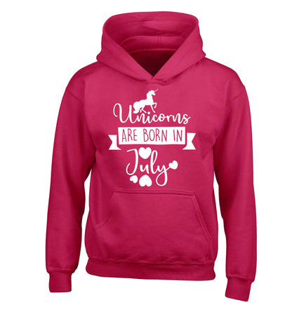 Unicorns are born in July children's pink hoodie 12-13 Years