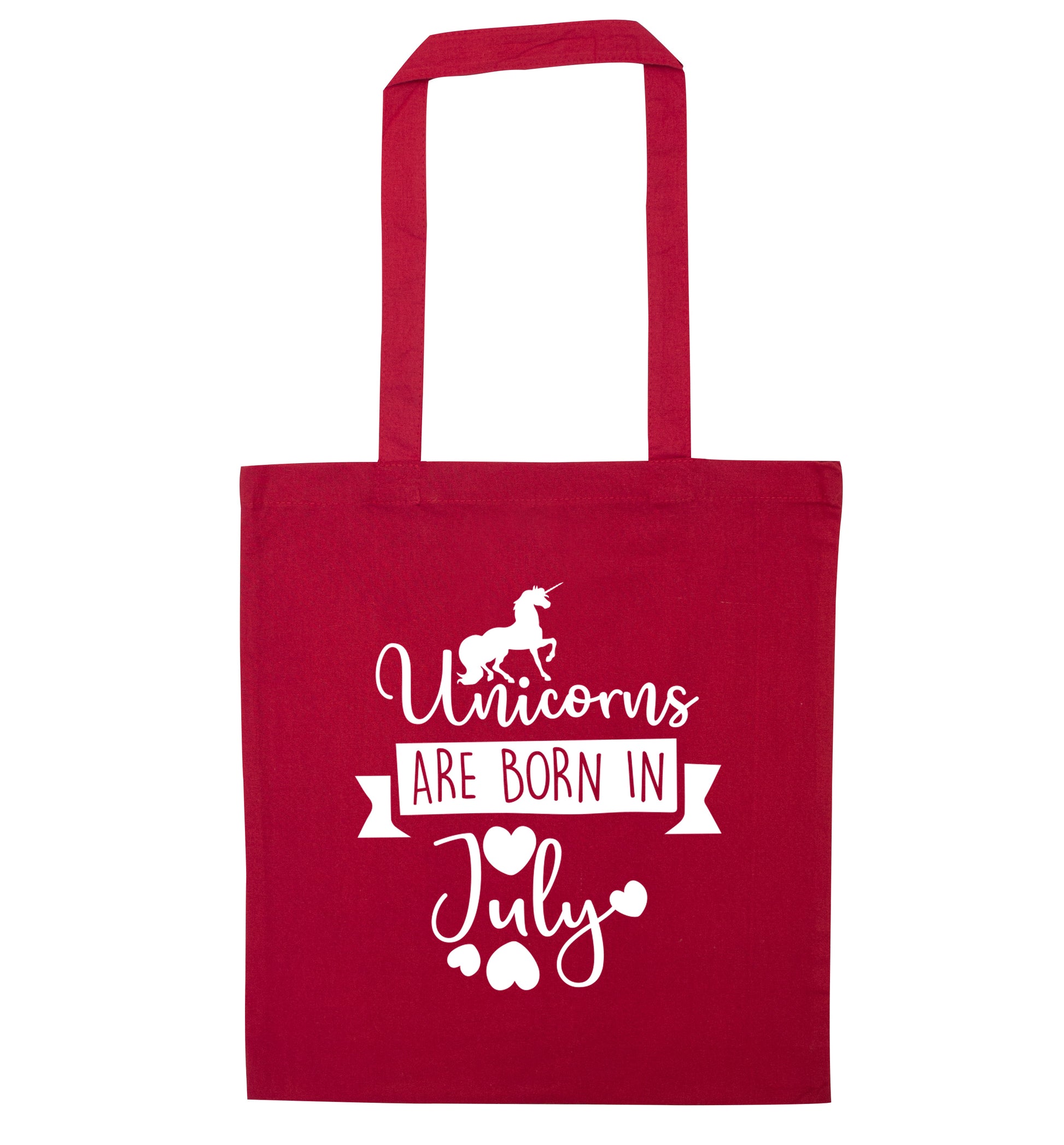 Unicorns are born in July red tote bag