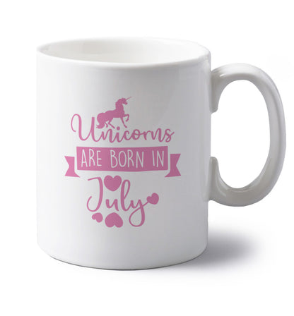 Unicorns are born in July left handed white ceramic mug 
