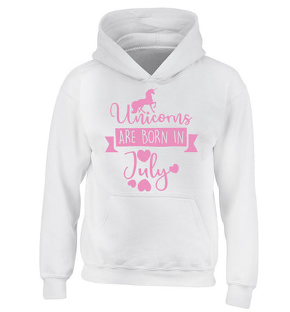 Unicorns are born in July children's white hoodie 12-13 Years
