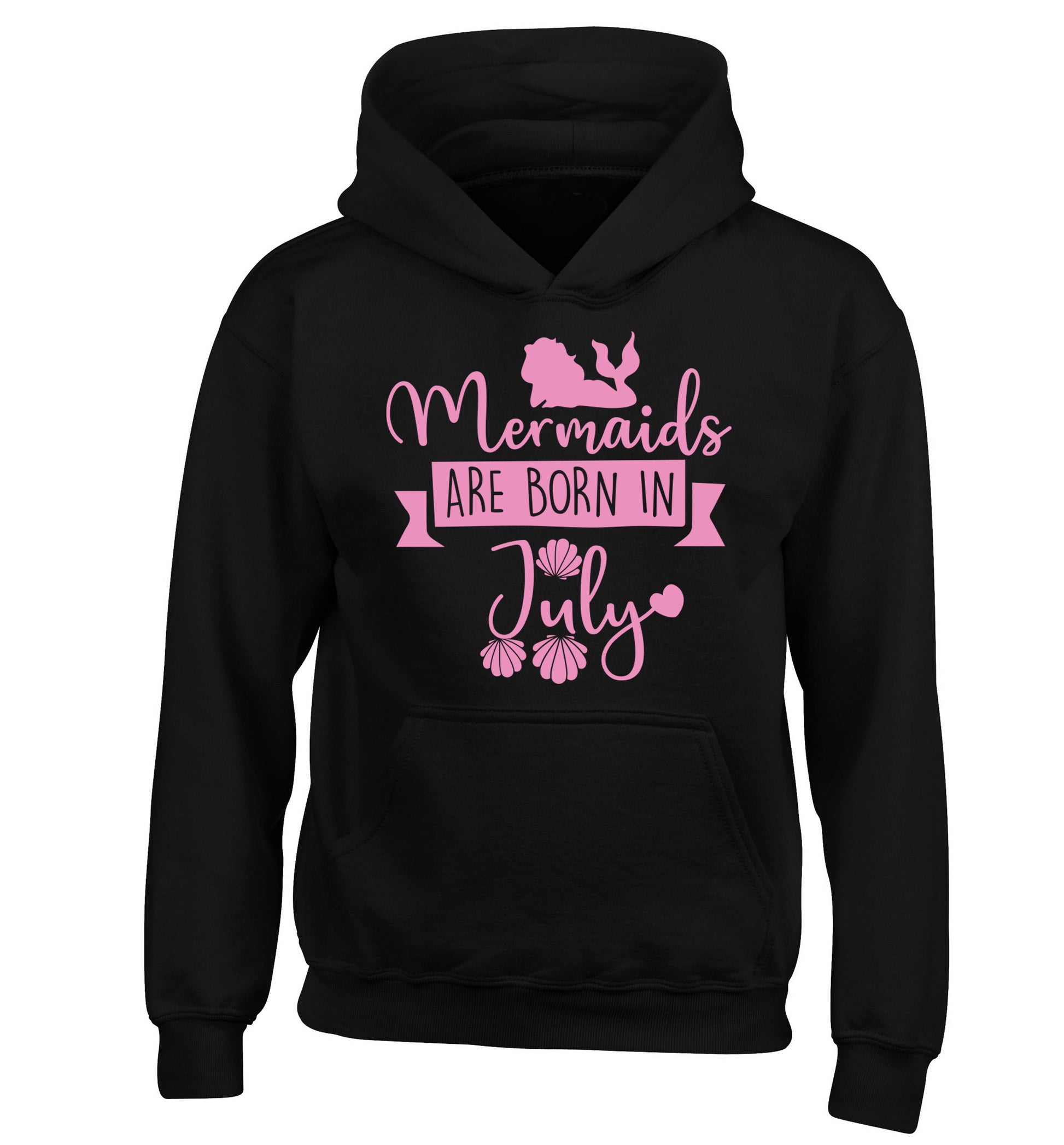 Mermaids are born in July children's black hoodie 12-13 Years