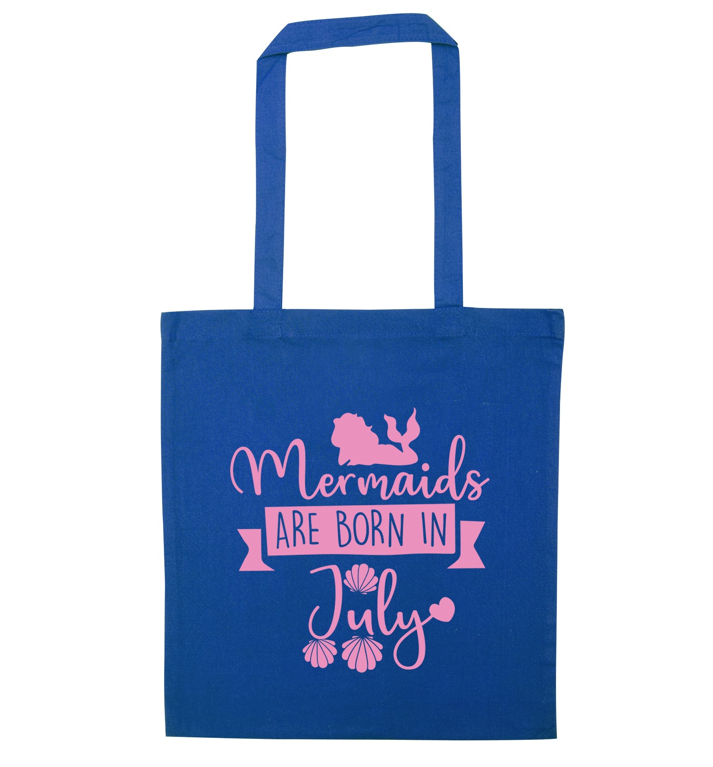 Mermaids are born in July blue tote bag