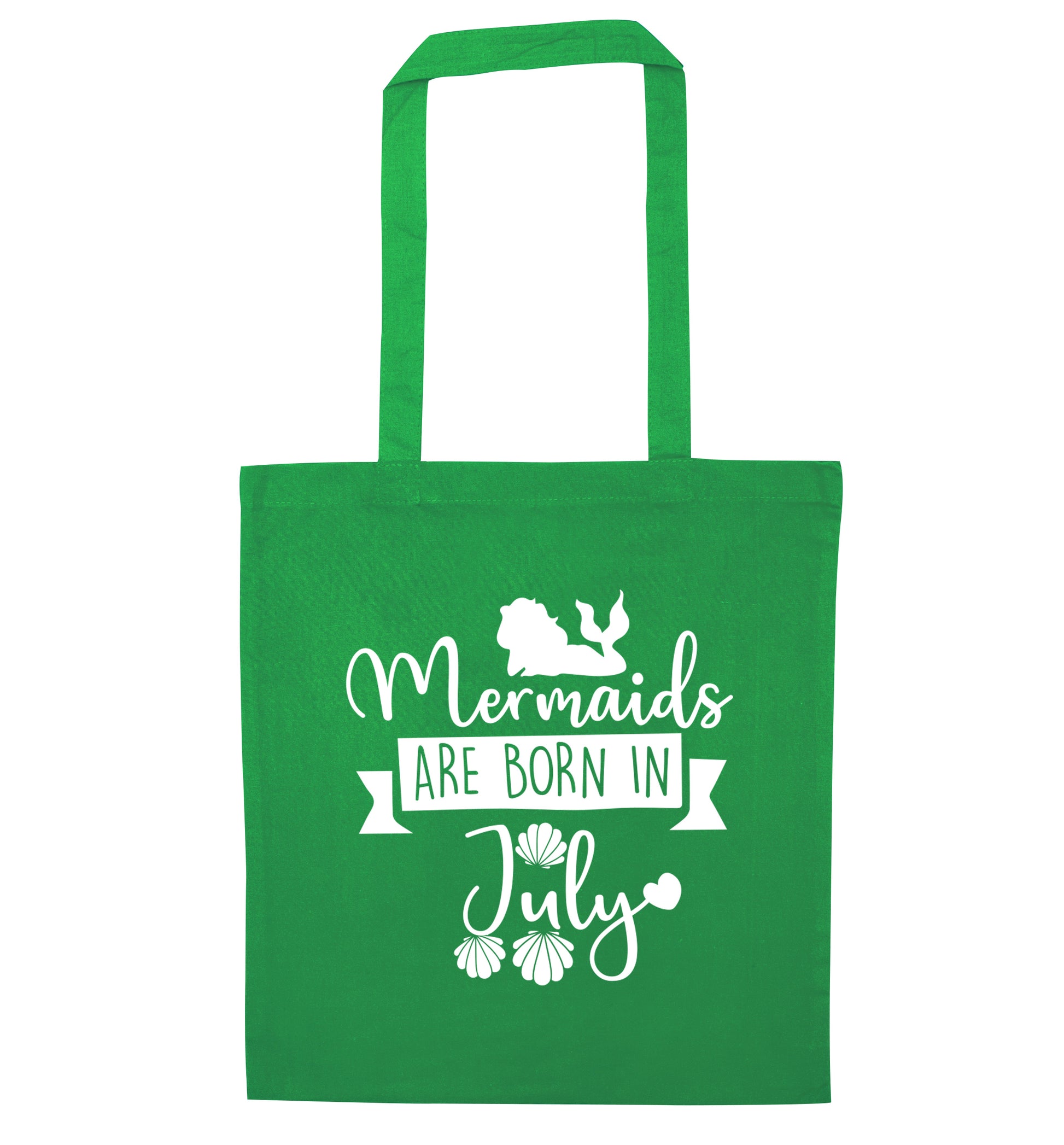 Mermaids are born in July green tote bag