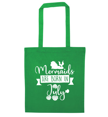 Mermaids are born in July green tote bag