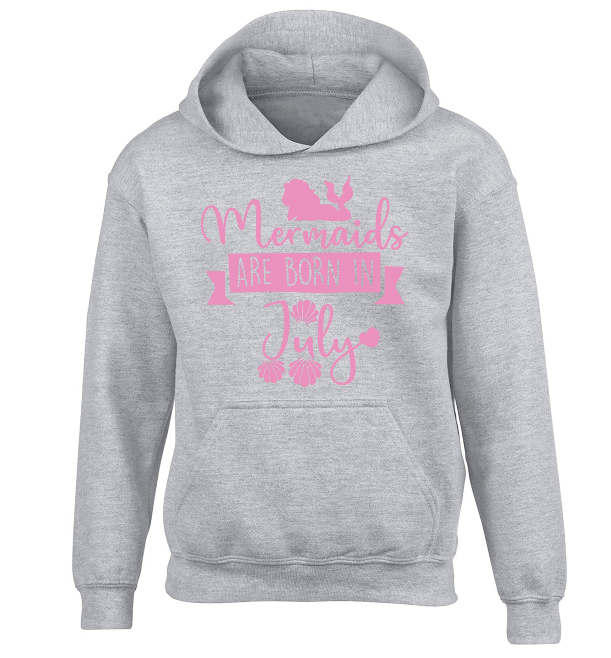 Mermaids are born in July children's grey hoodie 12-13 Years